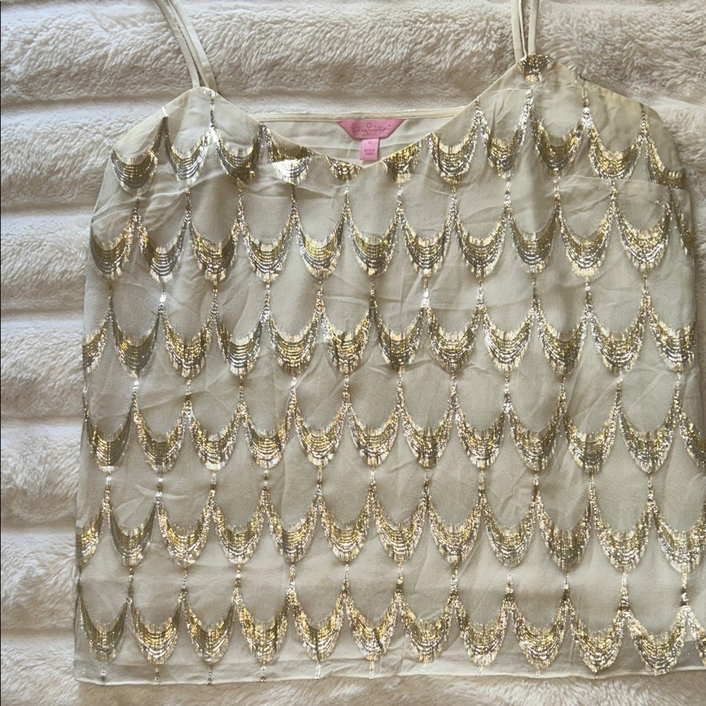Lilly Pulitzer Gold, Silver, and Cream metallic Camisole